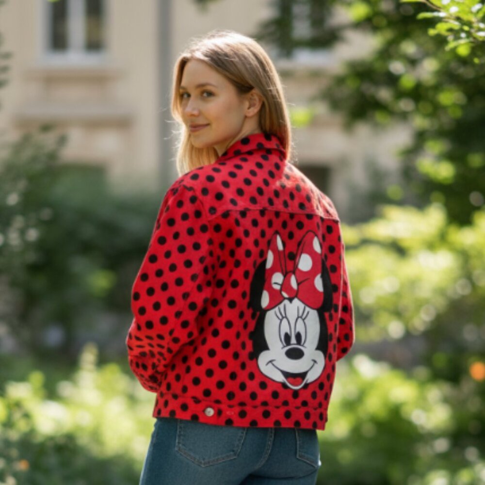 NWT Disney Minnie Mouse Jacket Red Polka Dot Jean Style Embroidered Small